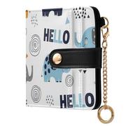 Elephant Hello White Print Small Women Wallet Bifold RFID Blocking Leather Compact Card Holder with Zipper Coin Pocket Purse for Women Ladies Girls