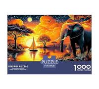 Elephant Herd 1000-Piece Jigsaws Puzzles for Adults Elephant Sunset Challenging & Brainteasing Classic Educational Games 38x26cm/1000pcs