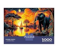 Elephant Herd 1000 Piece Lake Premium Cardstock Jigsaw Puzzle Set Adult Jigsaws Educational Challenge Fun Present Value Pack Wall Decoration 52x38cm/1000pcs
