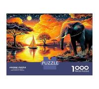 Elephant Herd 1000 Piece Premium Cardboard Elephant at Sunset Puzzle Bundle, Logic Game Adults, Stress Relief, Gift & Couple Puzzle Activity 38x26cm/1000pcs