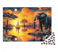 Elephant Herd Jigsaw Puzzles for Adults 1000 Piece Puzzle Lake Elephant Educational Games Beautiful Decoration Puzzle for The Whole for Women Gifts for Men 38x26cm/1000pcs