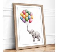 Elephant Holds Dreams Illustrative Framed Wall Art Print A1 (84.1×59.4cm) Oak, Wall Decor for Living Room, Bedroom, Office & Home, Ready to Hang, Art Gift