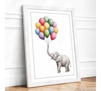 Elephant Holds Dreams Illustrative Framed Wall Art Print A4 (29.7×21cm) White, Wall Decor for Living Room, Bedroom, Office & Home, Ready to Hang, Art Gift