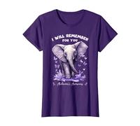 Elephant I Will Remember for You Alzheimer's Awareness ALZ T-Shirt, Women, Purple, Large