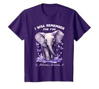 Elephant I Will Remember for You Alzheimer's Awareness ALZ T-Shirt, Youth, Purple, 2T