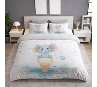 Elephant Ice Cream Bubbles Duvet Cover Cartoon Illustration SOFT & BREATHABLE & FlULLY Playful Colourful Duvet Cover with Zipper White Bedding for Boys & Girls Full 240 x 260