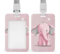 Elephant ID Badge Holder with Lanyard Vertical Badge Reel Clip Durable Clear Window Name Tag ABS Plastic Push-Pull Design ID Card Holder for Office, Nurses, Employees