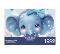 Elephant Impossible Hard Challenging 1000 Pc Jigsaw Puzzle - Cute Elephant with Blue Bow Recycled Paper for Home Wall Decor38x26cm/1000pcs