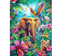 Elephant in A Flower Jungle 500 Piece Pack DIY Jigsaw Puzzle Science Fiction Magical Dream Collectors Cognitive Development Educational Decorative Puzzle Gifts for Adults High-grade Cardboard 500 PC