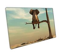 Elephant In Deep Thought Sitting On A Branch Of A Withered Tree Surreal Artwork Wall Art Print On Canvas Picture For Home Office Decor 91x61cm (36x24In)