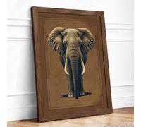 Elephant in Dignity Realism Framed Wall Art Print A2 (59.4×42cm) Walnut, Wall Decor for Living Room, Bedroom, Office & Home, Ready to Hang, Art Gift