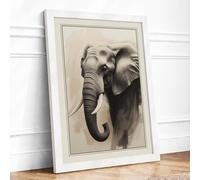 Elephant in Dignity Realism Framed Wall Art Print A3 (42×29.7cm) White, Wall Decor for Living Room, Bedroom, Office & Home, Ready to Hang, Art Gift