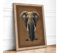 Elephant in Dignity Realism Framed Wall Art Print A4 (29.7×21cm) Oak, Wall Decor for Living Room, Bedroom, Office & Home, Ready to Hang, Art Gift