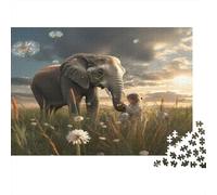 Elephant in Field-Child Interaction Fantasy Jigsaw Puzzles for Adults: Elephant And Child in Meadow Educational Games for The Whole Family Women 70x50cm/1000pcs