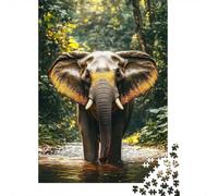 Elephant in Jungle River Jigsaw Puzzle 1000 Pieces for Adults, Elephant Themed Animal Theme, Relaxing Challenge, 52x38cm/1000pcs