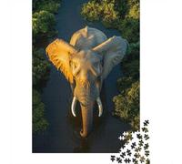 Elephant in River, Aerial View Adult Jigsaw 1000 Pieces, Animal Theme Puzzle, Present for Elephant Lovers, 38x26cm/1000pcs