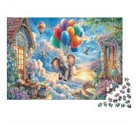 Elephant in Sky Adult Jigsaws 1000Pc | Educational Decompression Baby Elephant with Balloons Wall Decoration & Great Gift 38x26cm/1000pcs