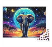 Elephant in Starlight Jigsaw Puzzle For Teens And Up - 1000 Piece Cartoon Style Home Décor Art, Brain Game & Relaxing Mental Fun (1000pcs (75x50cm))