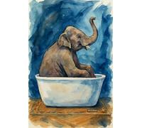 Elephant in the Bath - A5 A4 A3 Animal Poster Wall Art Home Decor Featuring Wildlife Creatures Fox Bear Owl and More for Nature Inspired Interior Style (A3 (420x297mm), High-resolution paper)