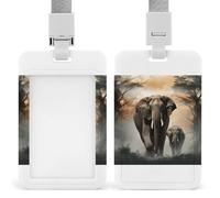 Elephant in The Fog ID Badge Holder Cute ID Badge Name Card Holder with Lanyard Detachable Name Tag Clips Vertical ID Card Protector Case for Daily Office Gifts