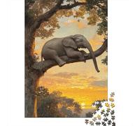Elephant in Tree at Sunset_2 Puzzle for Adults 1000 Pieces, Elephant Themed Animal Jigsaw, Calm Home Activity, 38x26cm/1000pcs
