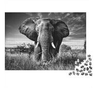Elephant in Wild 100% Recycled Cardboard Black & White Elephant 1000 Piece Jigsaws for Adults Brain Development Classic Games 38x26cm/1000pcs