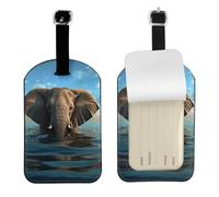 Elephant is Sitting in The Water Leather Luggage Tag - Personalized PU Leather Travel Bag ID Tag, Double-Sided Design, Privacy Protection, Ideal Travel Accessory