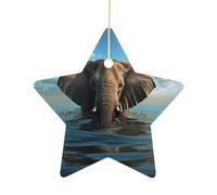 Elephant is Sitting in The Water Ornament with String, Keepsake Hanging Decorations,Ceramic Ornaments for Women Men Indoor Home Holiday Party Gifts
