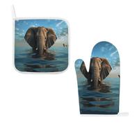 Elephant is Sitting in The Water Oven Mitts and Pot Holders Sets