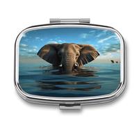 Elephant is Sitting in The Water Pill Box Pill Organizer Pill Case 2 Compartment Medicine Pill Organizer Small Pill Case Pill Container Pill Holder Cute Pill Box Mini Pill Case