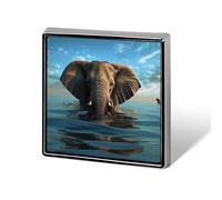 Elephant Is Sitting in The Water Printed Square Aluminum Lapel Pin Lightweight Metal Square Brooch with Effortless Elegance for Any Look And Occasion