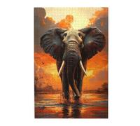 Elephant Jigsaw Puzzle,1000 Pieces Wildlife Wooden Jigsaw Puzzle,Elephants Under an Orange Sky,Stress Reduction Games for Adults,Exercise Hands-On Skills,Gift for Family and Friends
