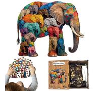 Elephant Jigsaw Puzzles - 31.8x26.1cm Animal Shaped Challenging Game | 218 Pieces Elephant Wooden Puzzles For Adults,Kids Family Home School Office Party Birthday Free Time