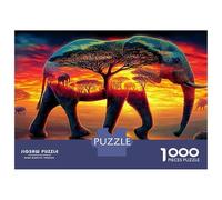 Elephant Jigsaws 1000 Piece Puzzle in Water at Sunset Impossible Suitable for Decompression And Wall Decor Educational Games for Adults And Kids 52x38cm/1000pcs