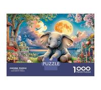 Elephant Kids 1000 Pc Sturdy Cardboard Jigsaw Puzzle Elephant with Fairy in Magical Town for Teens Home Relaxation Stress Relief Mindfulness 52x38cm/1000pcs