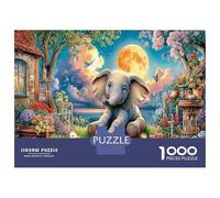 Elephant Kids Jigsaw Puzzle Elephant in Magical Flower Garden 1000 Pieces Premium Cardstock Set for Adults Jigsaws Educational Challenge 70x50cm/1000pcs