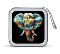 Elephant Landscape Colourful Mountains CD Case 40 Capacity Plastic DVD Storage Box Sleeves Zippered Wallet