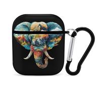 Elephant Landscape Colourful Mountains PC Headphone Case for AirPods 1 And 2 Earphone Cover Earbuds Accessories with Keychain