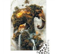 Elephant Landscape Jigsaw Puzzle 1000 Piece Recycled Paper for Adults Jungle WaterfallPuzzle Educational Game Decompression Home Activity Great Gift Idea for Birthdays 38x26cm/1000pcs