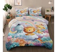 Elephant Lion Giraffe Duvet Cover Set Toddler's, Cute Animal Bedding Quilt Cover Set, Cartoon Animal Kids Duvet Cover with 1 Pillowcases, Microfibre Reversible Bed Covers 2 Pcs with Zipper Closure