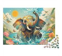 Elephant Lotus Butterfly Jigsaw Puzzle, 1000 Pcs For Adults