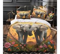 Elephant Love Quilt Cover 3D Print Super Soft 3 Pcs Bedding Set Hidden Zipper Floral Heart Comforter Cover Ultra Soft Wrinkle-Resistant for Teens Adults Women Kids Girls Boys Single（135x200cm）