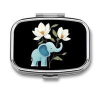 Elephant Magnol Flowers Mini Pill Box Portable Vitamins Organizer 2 Compartment Square Pills Case for Pocket Purse