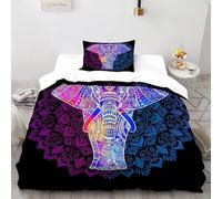 Elephant Mandala Bedding Set 3D Digital Printing Art SteppeAnimal Duvet Cover Set Microfiber Quilt Cover 2 Pieces for Boys & Girls with Pillowcase Single（135x200cm）
