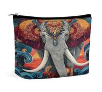 Elephant Mandala Ocean Sunset Makeup Bag, Travel Toiletry Organizer, Cosmetic Pouch for Women, Birthday Presents for Mom Girls Women Sisters