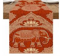 Elephant Mandala Table Runner, Vintage Bohemian Floral Design for Fall Home Dining Decor and Festive Gatherings 13x72 Inch