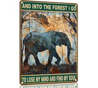 Elephant Metal Sign And Into The Forest I Go to Lose My Mind and Find My Soul Hiking Girl Retro Metal Tin Sign Vintage Sign for Home Coffee Wall Decor 8x12 Inch