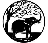 Elephant Metal Wall Art, Elephant 3D Metal Silhouette Under The Tree, Black Metal Decor, For Indoor Outdoor Hanging Decoration,23.6IN/60CM,Pleasant63
