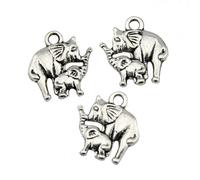 Elephant Mom And Child Charms For Jewelry Making, 16x14mm, Antique Silver Color, 10 Pieces