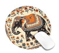 Elephant Mouse Pad, Indian Style Floral Orange Black Mouse Pad, Perfect for Fall Decor, Non-Slip Rubber Mouse Pad for Office Gaming or